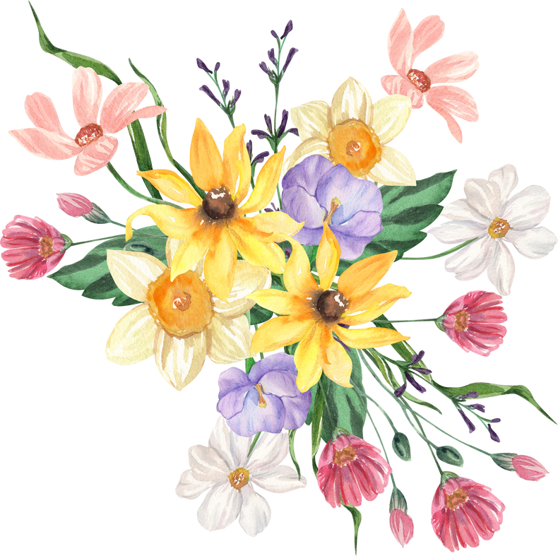 Watercolor spring wild floral arrangement